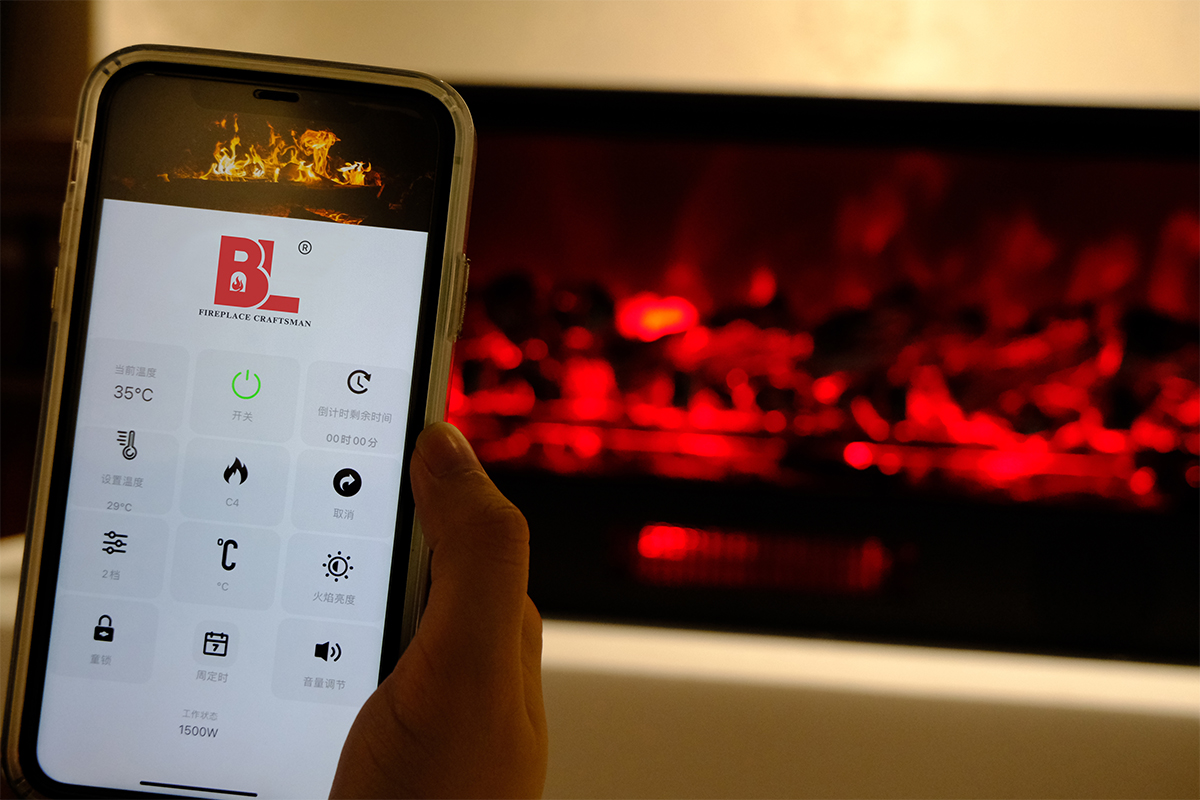 Convenient electric fireplace with app control